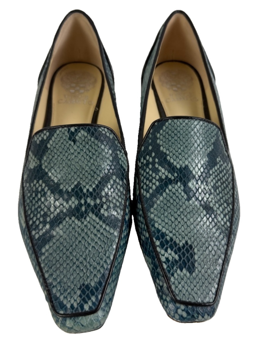 Vince Camuto Kallassa Loafer 8M Shoe Mule Woman’s Snakeskin Bluestone Teal EUC